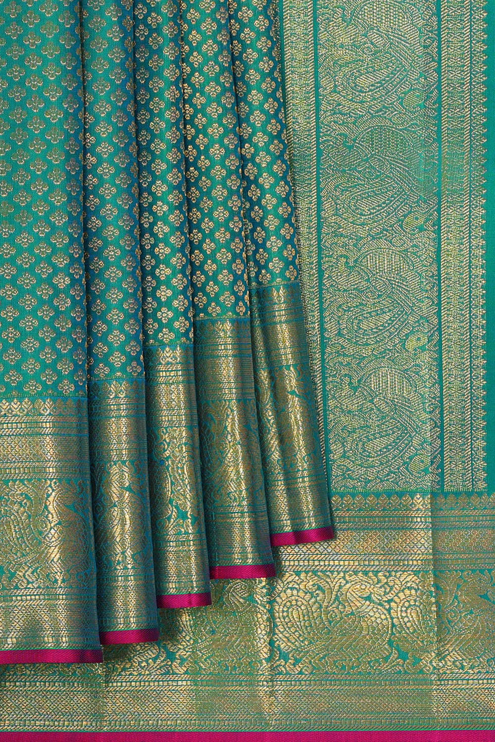 Image of Kanchipattu Deep Sea Green Brocade Saree